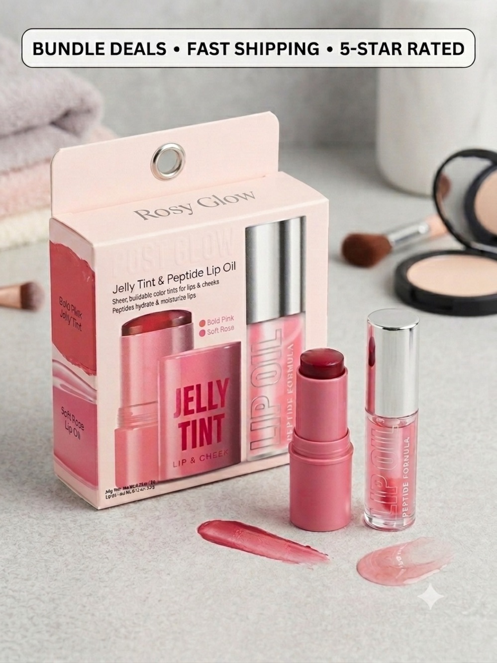 Jelly Tint & Peptide Lip Oil Set - Bold Pink